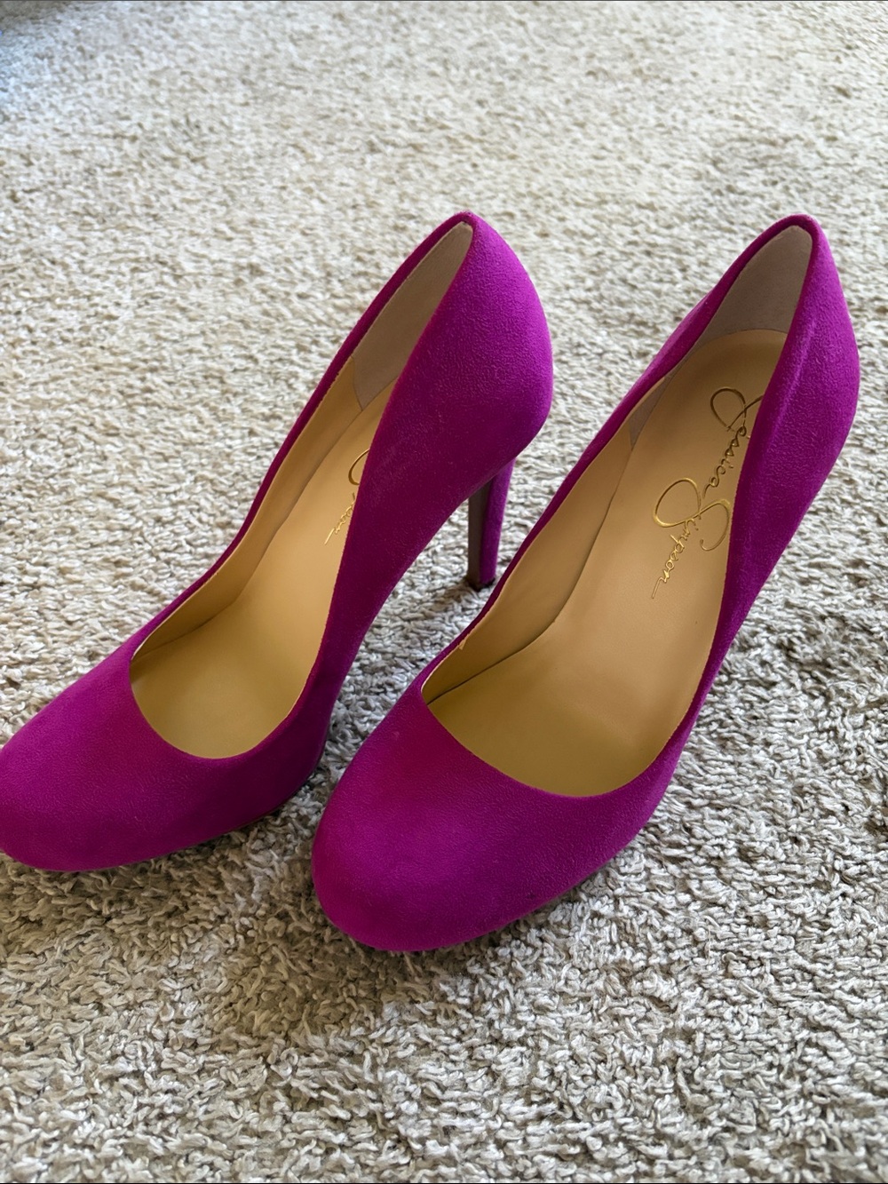 Jessica Simpson Magenta Suede Round-Toe Stiletto Pumps - Picture 4 of 5